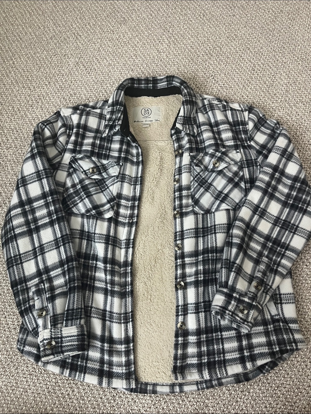 Women’s Black & White Plaid Sherpa-Lined Jacket